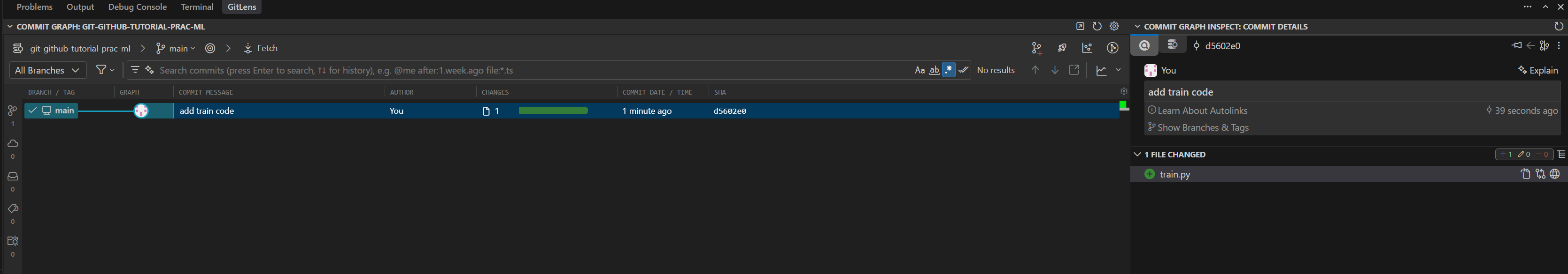 vs code status when a file is committed