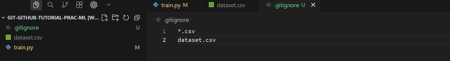 vs code status on gitignore