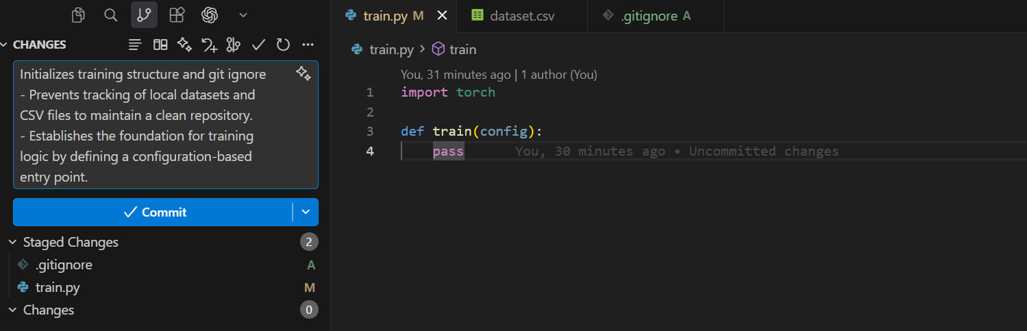 vs code status on second commit