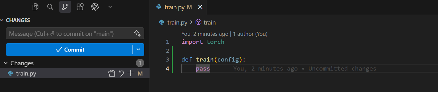 vs code status when a commited file is changed