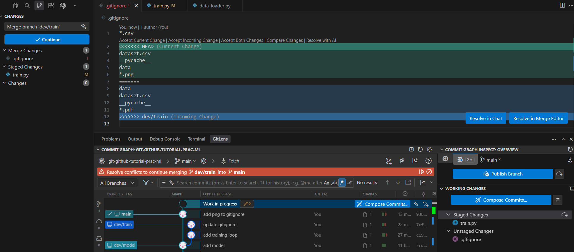 VS Code change shows conflict