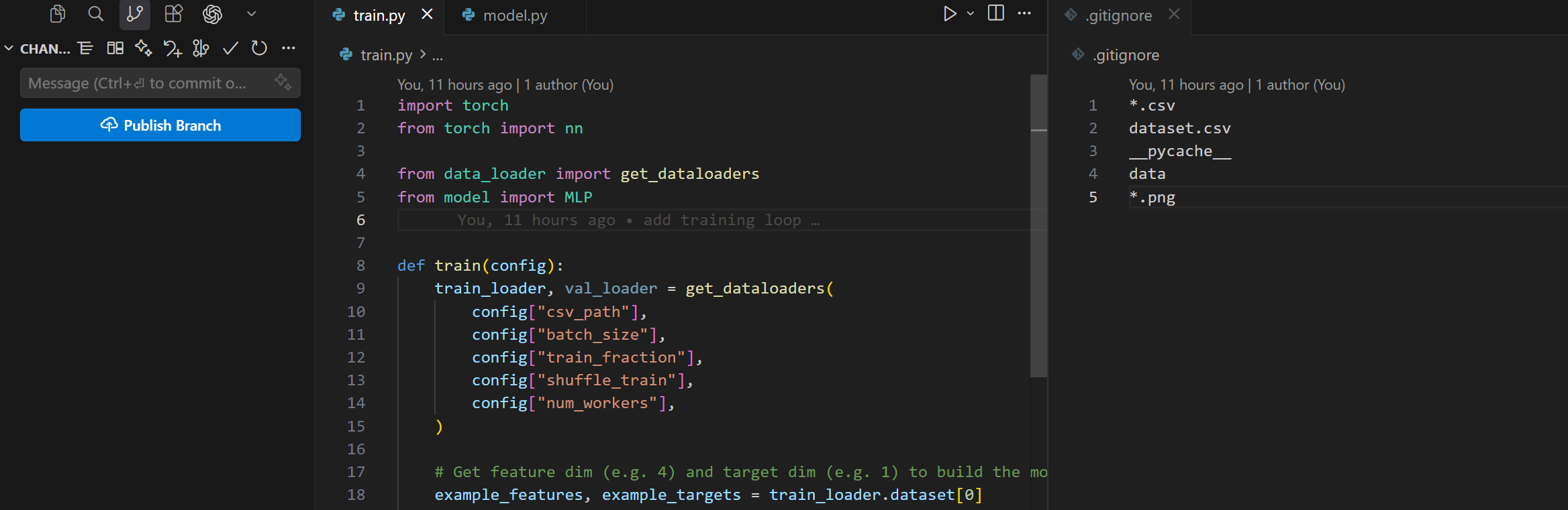 VS Code view of restoring unstaged changes